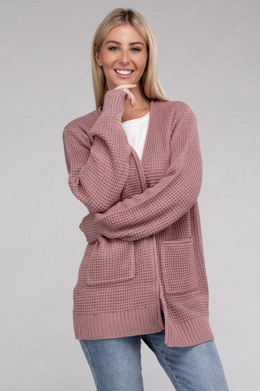 Low Gauge Waffle Open Cardigan Sweater 