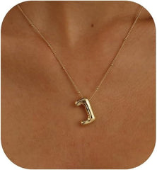 Bubble Gold Letter Necklace 14K Plated Initial Pendant for Women