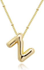 Bubble Gold Letter Necklace 14K Plated Initial Pendant for Women