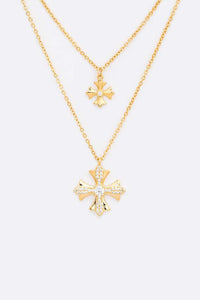 CZ Double Cross Layer Pendant Necklace