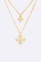 CZ Double Cross Layer Pendant Necklace