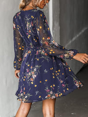 Chiffon Long Peasant Sleeves Flowy Summer Mini Dress