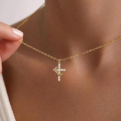 Crown Cross Necklace for Women – 14K Gold Faith Pendant, Mother’s Day Gift