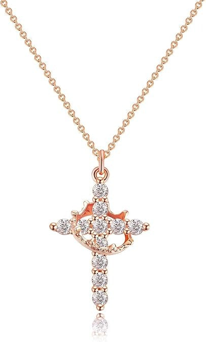 Crown Cross Necklace for Women – 14K Gold Faith Pendant, Mother’s Day Gift