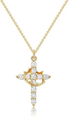 Crown Cross Necklace for Women – 14K Gold Faith Pendant, Mother’s Day Gift