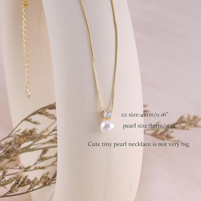 14K Gold Plated Pearl Pendant Choker Necklace for Women