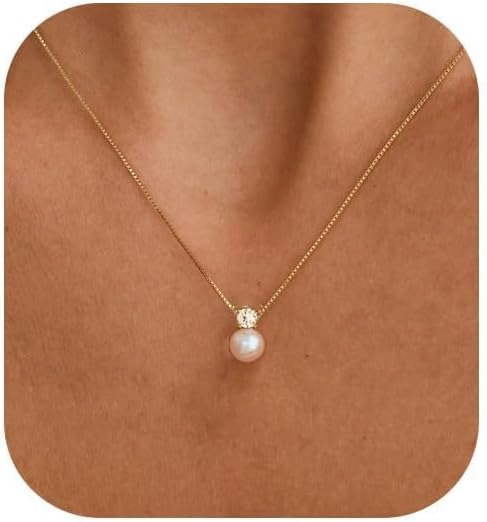 14K Gold Plated Pearl Pendant Choker Necklace for Women