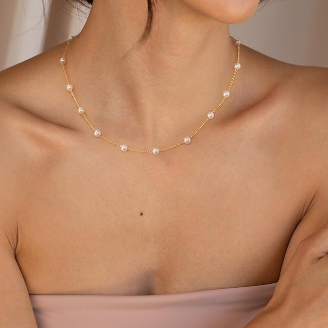 14K Gold Plated Pearl Pendant Necklace for Women
