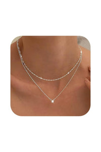 Dainty Diamond Necklace, 14K Gold Plated