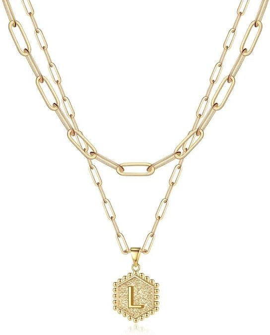Gold Necklace for Women 14K Hexagon Initial Layered Jewelry Gift