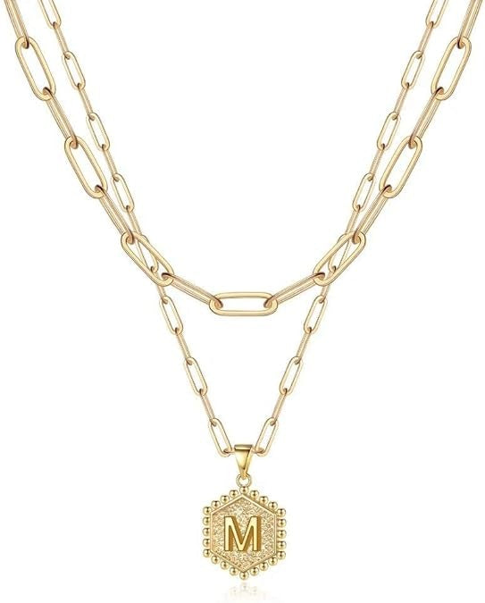 Gold Necklace for Women 14K Hexagon Initial Layered Jewelry Gift