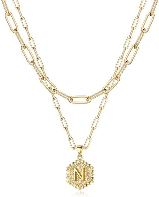 Gold Necklace for Women 14K Hexagon Initial Layered Jewelry Gift