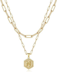 Gold Necklace for Women 14K Hexagon Initial Layered Jewelry Gift