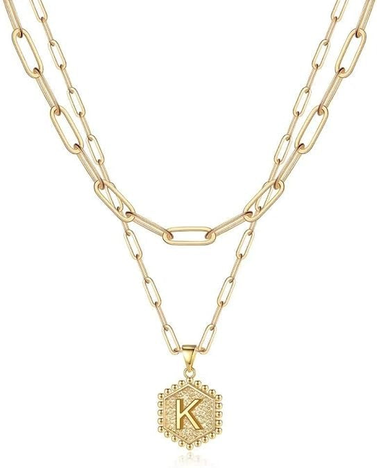 Gold Necklace for Women 14K Hexagon Initial Layered Jewelry Gift