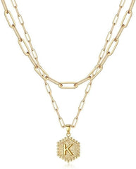 Gold Necklace for Women 14K Hexagon Initial Layered Jewelry Gift