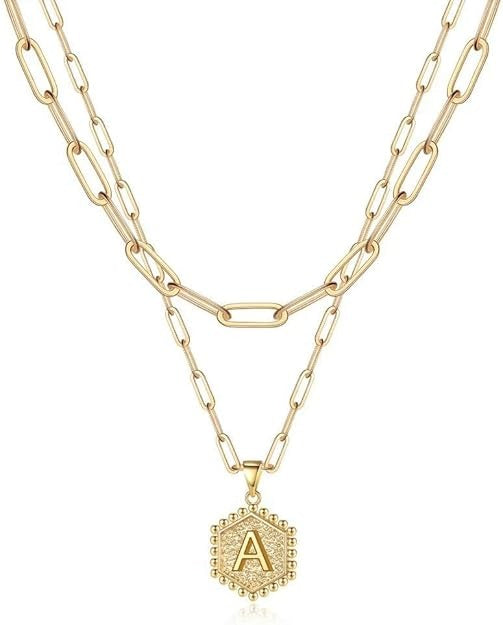 Gold Necklace for Women 14K Hexagon Initial Layered Jewelry Gift