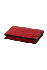 Fendi Red Grained Leather Baguette Logo Card Case Wallet