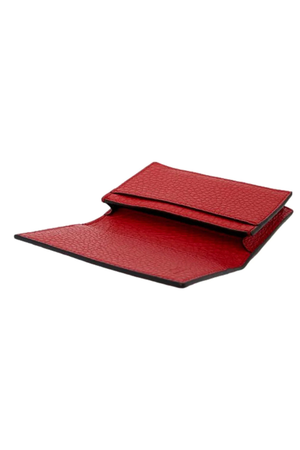 Fendi Red Grained Leather Baguette Logo Card Case Wallet