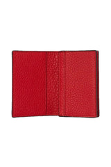 Fendi Red Grained Leather Baguette Logo Card Case Wallet