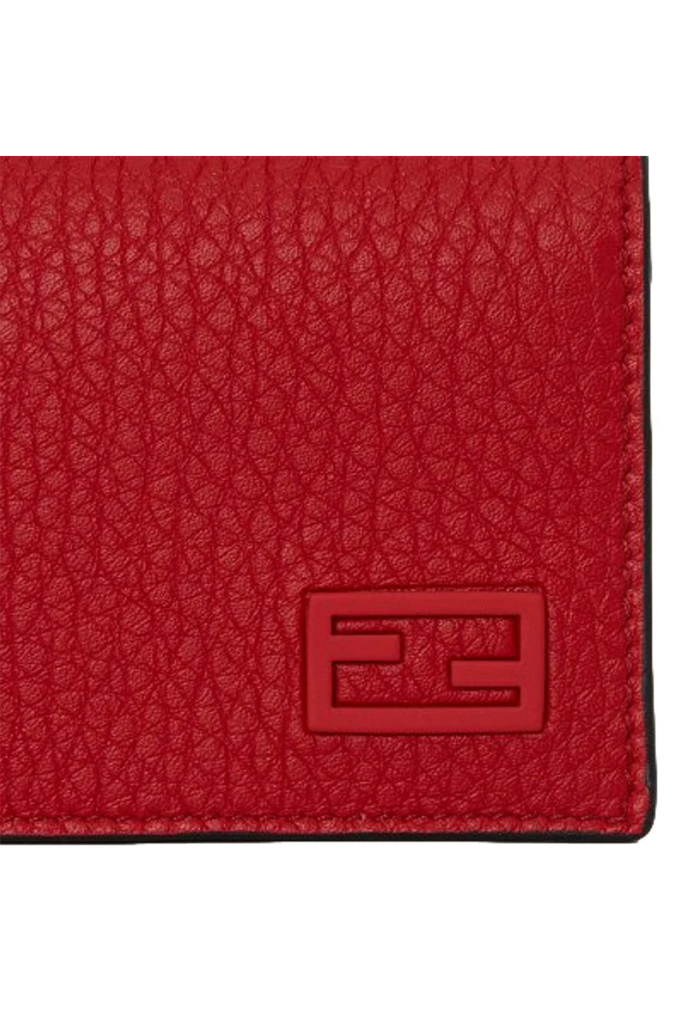 Fendi Red Grained Leather Baguette Logo Card Case Wallet