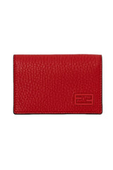 Fendi Red Grained Leather Baguette Logo Card Case Wallet