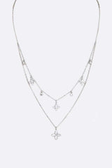 Fringe CZ Clover Pendant Layer Necklace