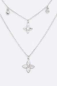 Fringe CZ Clover Pendant Layer Necklace