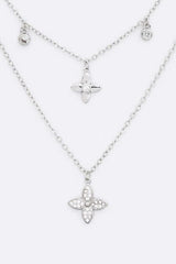 Fringe CZ Clover Pendant Layer Necklace