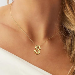 Gold Initial Necklace for Women Teens Trendy Bubble Letter Pendant Gift Jewelry