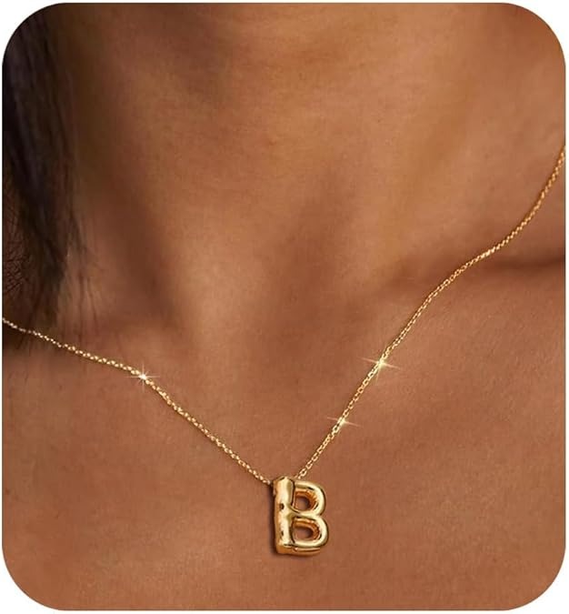 Gold Initial Necklace for Women Teens Trendy Bubble Letter Pendant Gift Jewelry