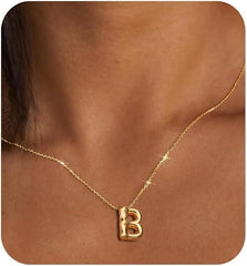 Gold Initial Necklace for Women Teens Trendy Bubble Letter Pendant Gift Jewelry