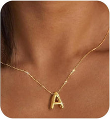 Gold Initial Necklace for Women Teens Trendy Bubble Letter Pendant Gift Jewelry