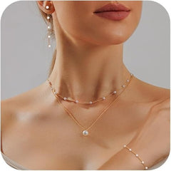 Gold Pearl Jewelry Set for Women – 14K Plated Necklace, Earrings & Bracelet