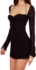 Long Puff Sleeve Mini Bodycon Sweet Neck Party Mini Dresses