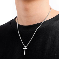 Men's Cross Necklace Silver Gold Black Stainless Steel Box Chain 16-24