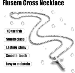 Men's Cross Necklace Silver Gold Black Stainless Steel Box Chain 16-24