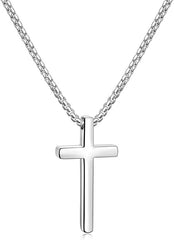Men's Cross Necklace Silver Gold Black Stainless Steel Box Chain 16-24