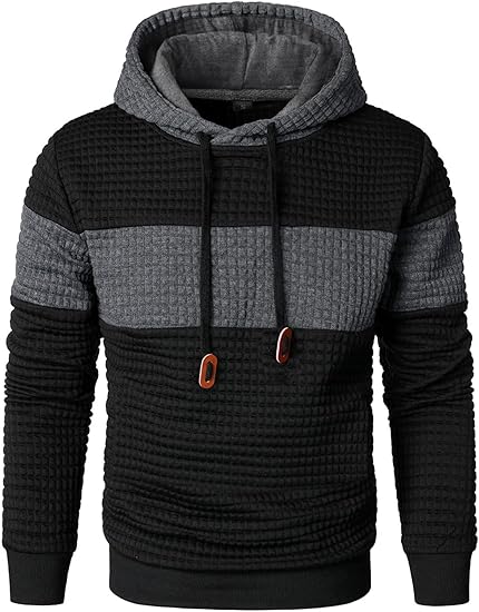 Men's Waffle Knit Color Block Pullover Hoodie