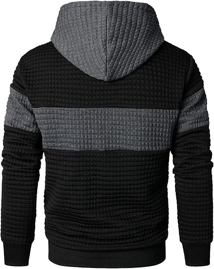 Men's Waffle Knit Color Block Pullover Hoodie