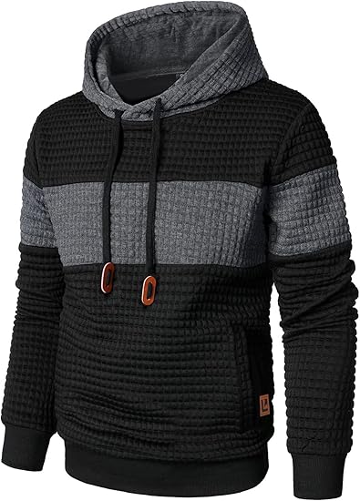 Men's Waffle Knit Color Block Pullover Hoodie