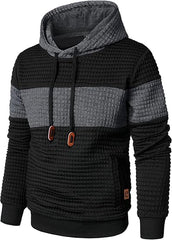 Men's Waffle Knit Color Block Pullover Hoodie