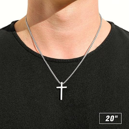 Men's Silver Black Gold Stainless Steel Cross Necklace 16-30 Inch Box Chain