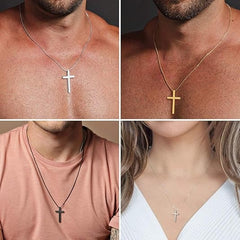 Men's Silver Black Gold Stainless Steel Cross Necklace 16-30 Inch Box Chain