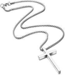 Men's Silver Black Gold Stainless Steel Cross Necklace 16-30 Inch Box Chain