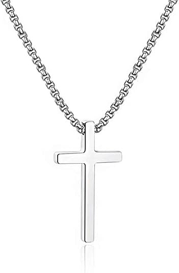 Men's Silver Black Gold Stainless Steel Cross Necklace 16-30 Inch Box Chain