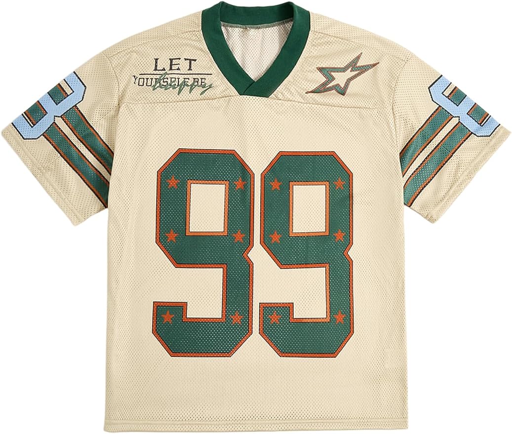 Mens V Neck Jersey Baggy Shirts Graphic Oversized Tees