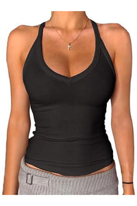 Trendy Women's V-Neck Racerback Padded Ribbed Fitted Tank