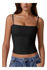 Trendy Women's Double-Lined Adjustable Spaghetti Strap Tank Top