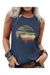 Sleeveless Women's Sleeveless Graphic Crewneck Loose Fit Tank Top