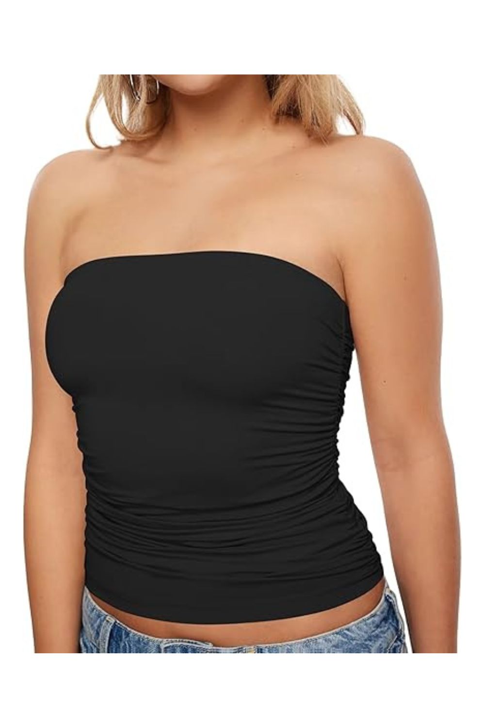 Trendy Women's Strapless Ruched Bandeau Crop Tube Top